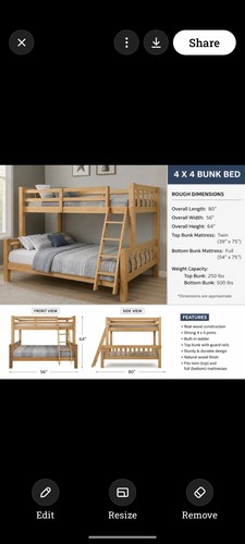 Wood bunk bed - bunk, over